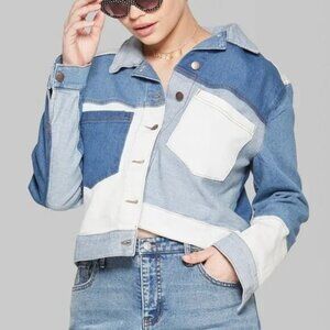 Wild Fable Patchwork Boxy Denim Trucker Jacket Size XS
